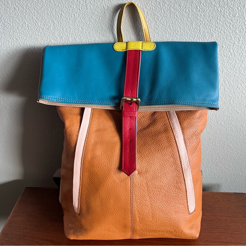 Soruka Recycled Leather Colorblock Backpack / Knapsack